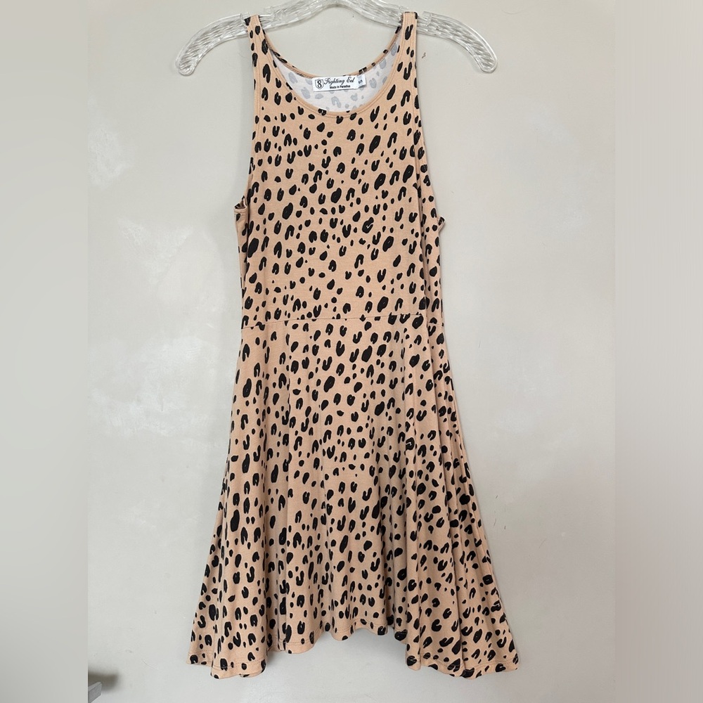 Fighting Eel Animal Print Sleeveless Mini Dress Cheetah Brown Black Small